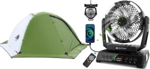 ayamaya Camping Fan   Backpacking Tent, 20000mAh Rechargeable Tent Fan with Remote 9 Wind Modes, Green 2 Person Tent for Backpacking Hiking