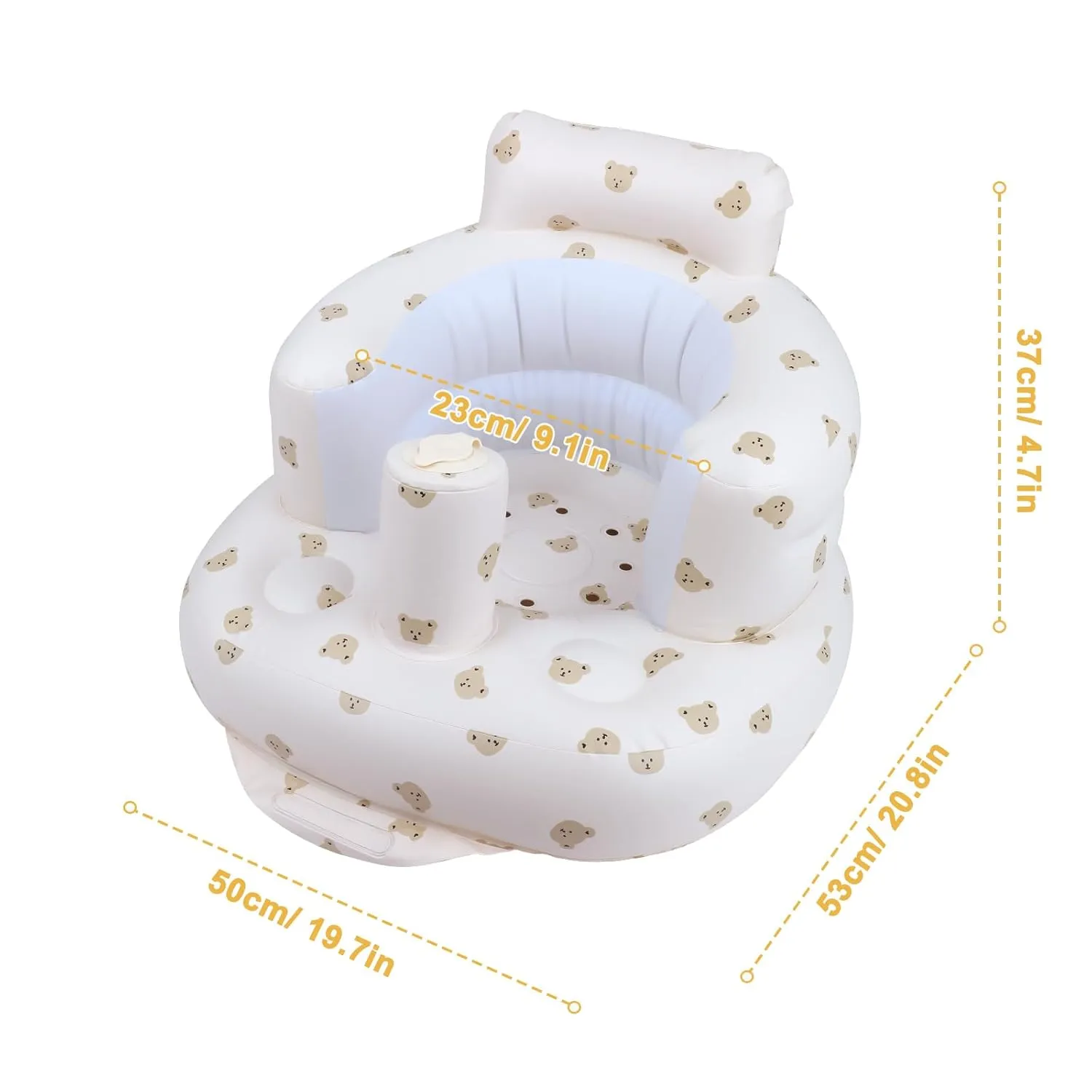 Baby Inflatable Seat with Suction Cups for Babies 3 Months & Up, Baby Floor Seats for Sitting Up with Built in Air Pump, Blow Up Baby Chair for Infants - Bear Head