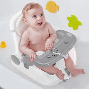 Baby Bath Seat with Sitting & Lying 2 Modes, 3-Speed Adjustment, Powerful Suction Cups, Infant Bathtub Chair with Washable Pillow, Folding and Hanging