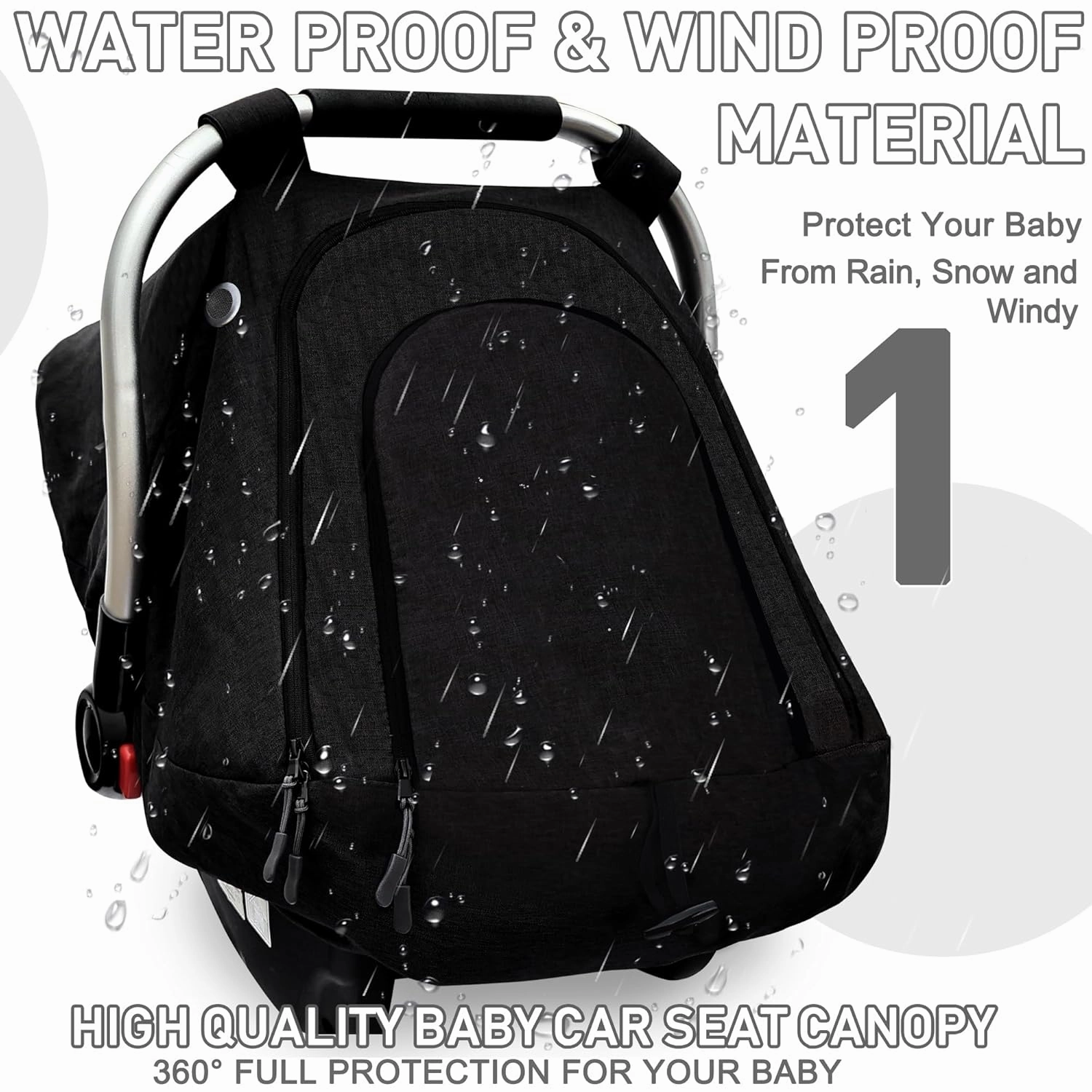 Baby Car Seat Cover,Patented Waterproof Baby Car Seat Cover for Boys & Girls,Infant Car Seat Cover Canopy for Girls,Windproof Car Seat Canopy for Boys, Keeps Babies Warm and Cozy (Black)