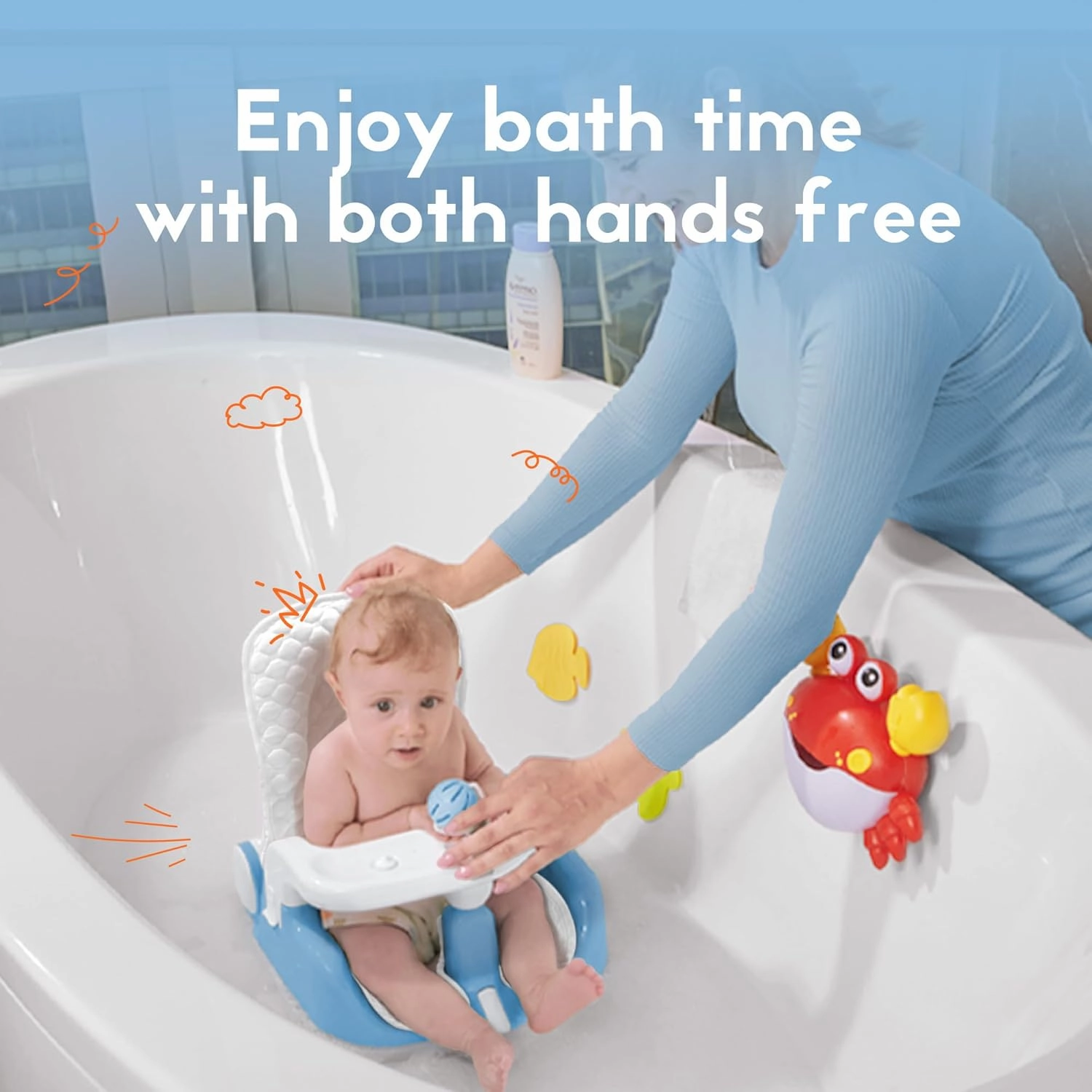 BabyBond Baby Bath Seat with Sitting & Lying 2 Modes, 3-Speed Adjustment, Powerful Suction Cups, Infant Bathtub Chair with Soft and Comfortable Towel, Folding and Hanging