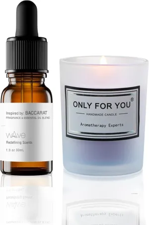 Baccarat-Inspired Fragrance & Essential Oil Blend - Saffron, Amberwood, Cedar - 1 fl oz, 30 mL with Lavender Candle - Aromatherapy for All Diffusers