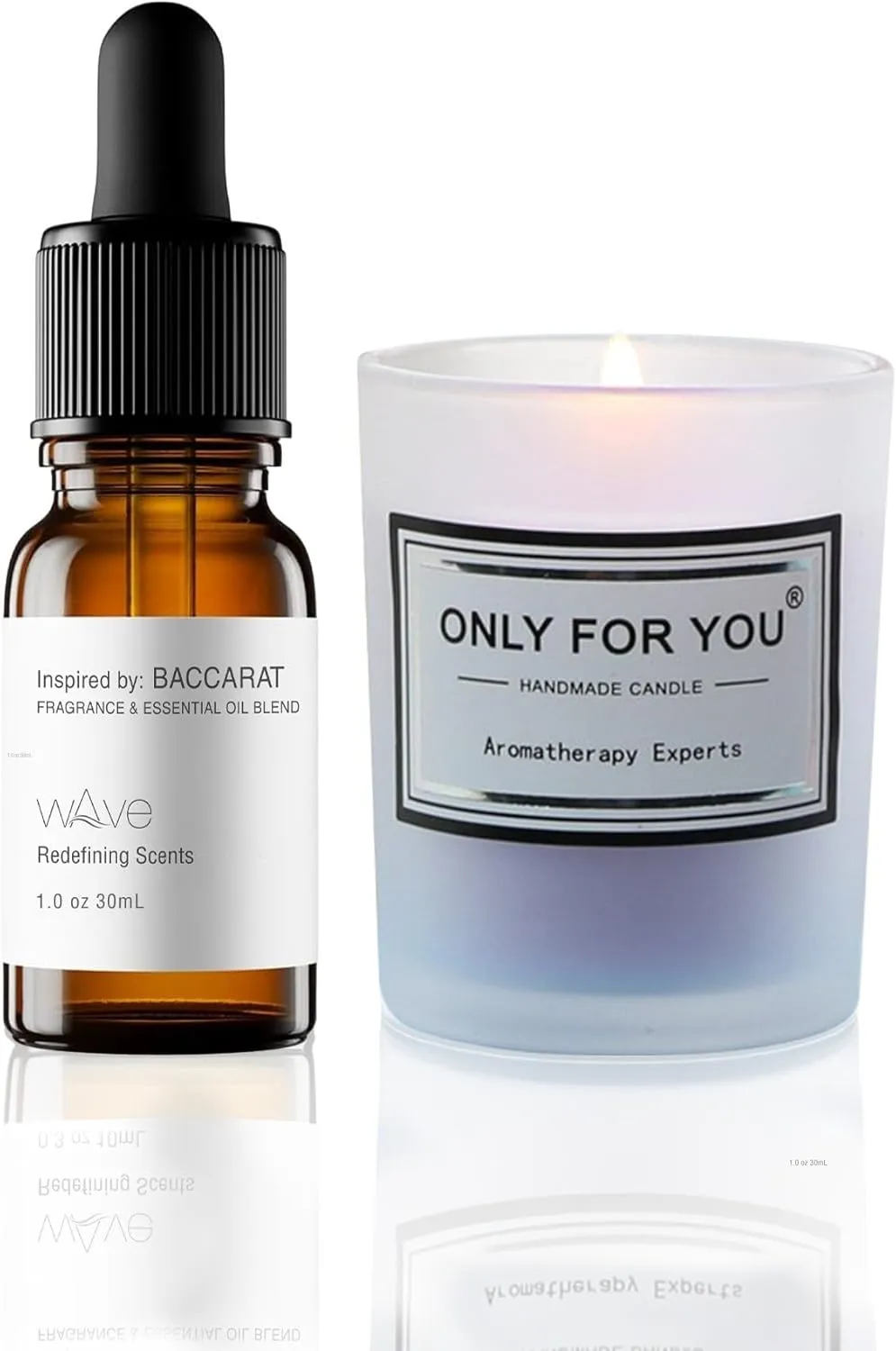 Baccarat-Inspired Fragrance & Essential Oil Blend - Saffron, Amberwood, Cedar - 1 fl oz, 30 mL with Lavender Candle - Aromatherapy for All Diffusers