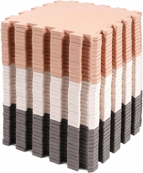 BalanceFrom 36 Piece Kids Puzzle Play Mat, Foam Floor Tiles, Cream/Gray/Beige