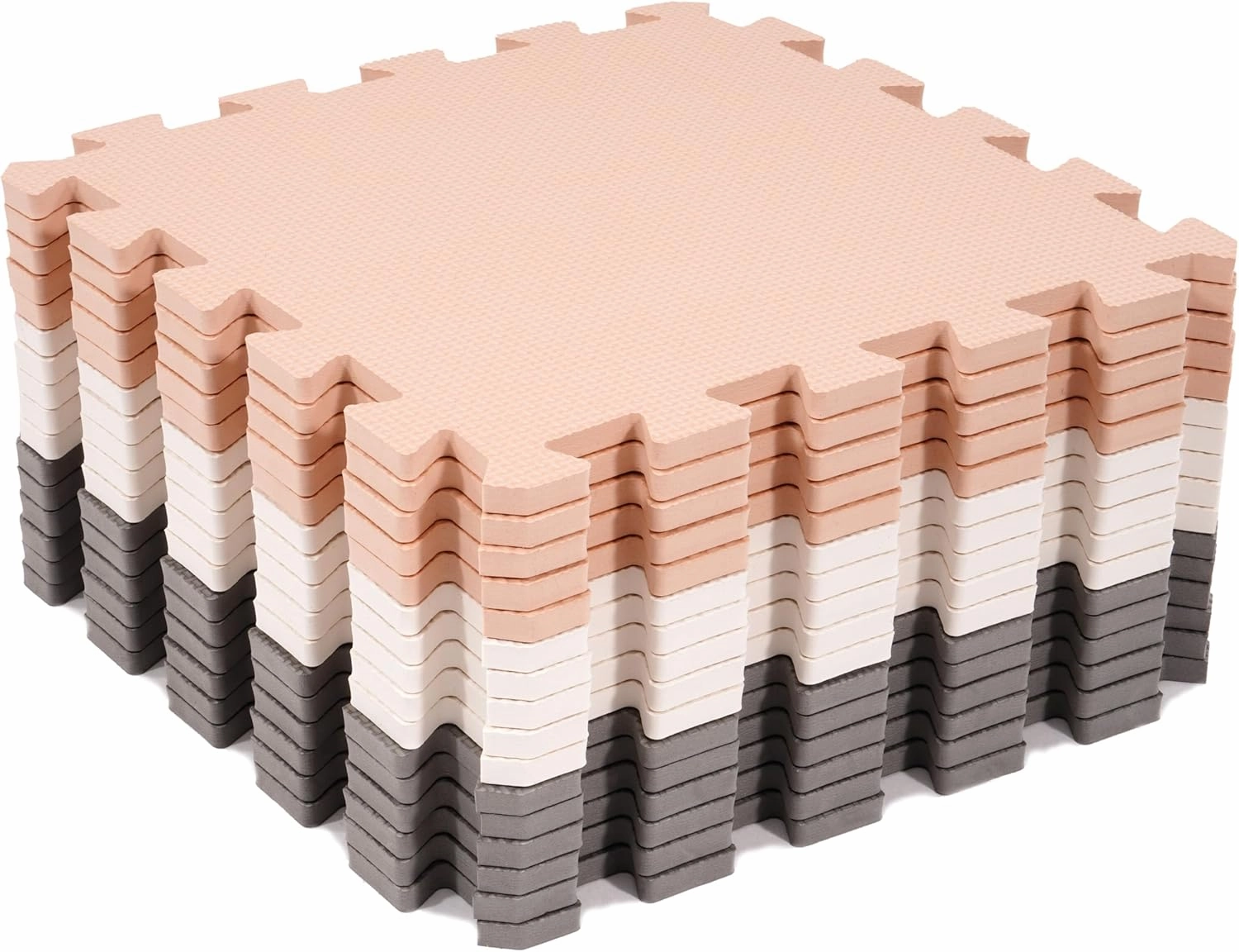 BalanceFrom 36 Piece Kids Puzzle Play Mat, Foam Floor Tiles, Cream/Gray/Beige