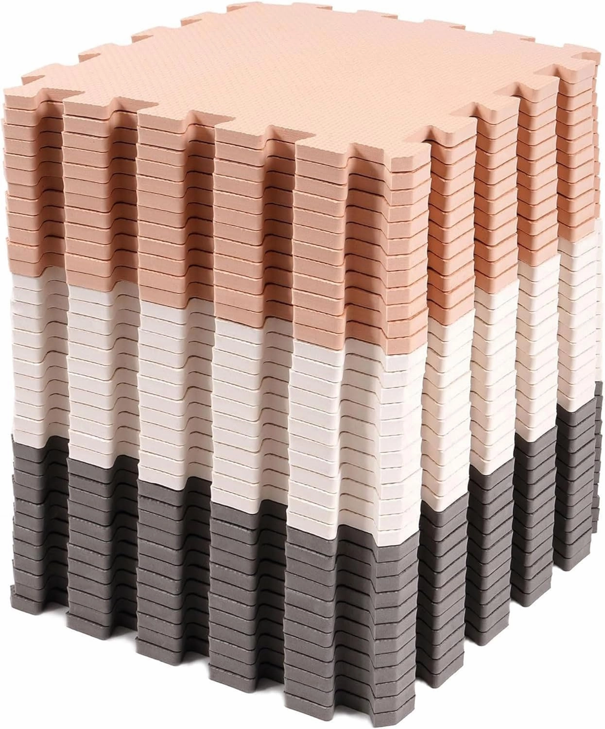 BalanceFrom 36 Piece Kids Puzzle Play Mat, Foam Floor Tiles, Cream/Gray/Beige