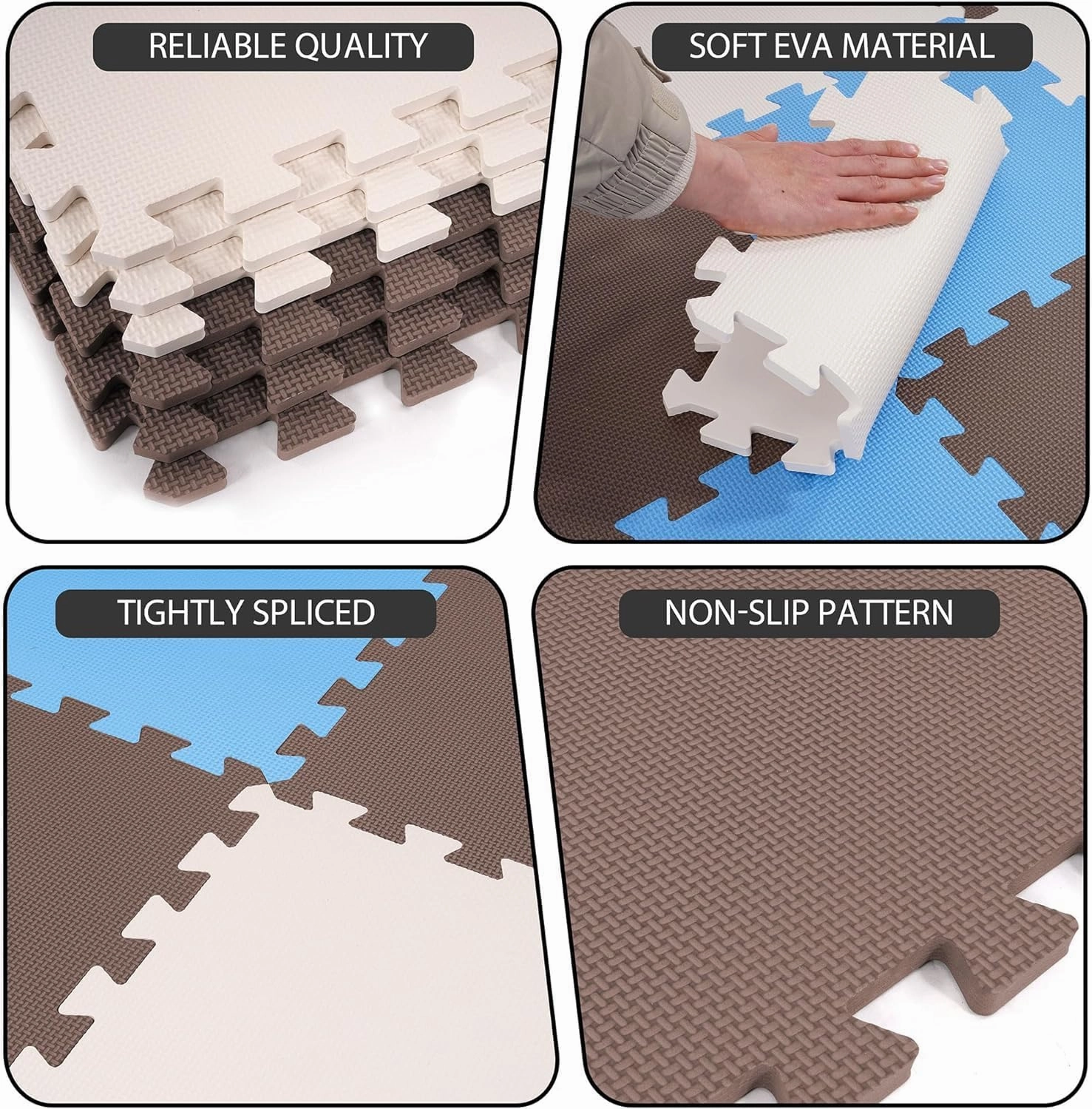 BalanceFrom 36 Piece Kids Puzzle Play Mat, Foam Floor Tiles, Cream/Gray/Beige