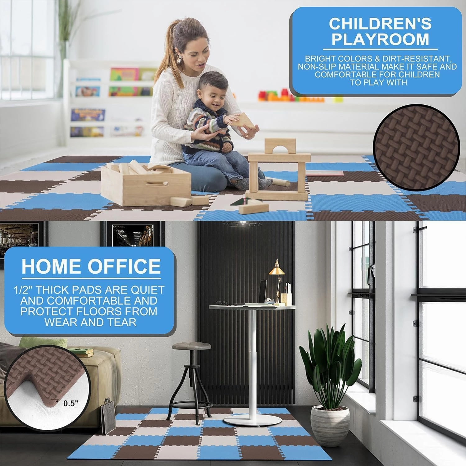 BalanceFrom 36 Piece Kids Puzzle Play Mat, Foam Floor Tiles, Cream/Gray/Beige