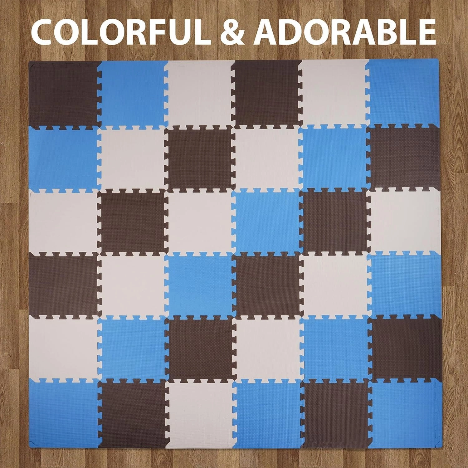 BalanceFrom 36 Piece Kids Puzzle Play Mat, Foam Floor Tiles, Cream/Gray/Beige