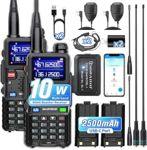 BAOFENG 5RM Ham Radio 10W Long Range Walkie Talkies with Wireless Programmer,NOAA Weather Receiver,2500mAh Rechargeable Battery,USB-C Charging,TD-771 Long Antenna & Baofeng UV-5RM Speaker Mic (2-Pack)