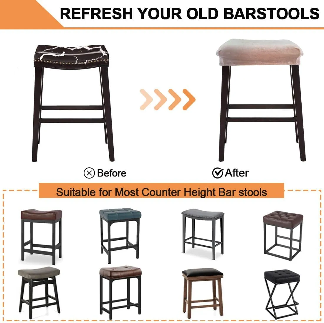 Bar Stool Cover Rectangle Set of 2 Velvet Stretch Counter Height Bar stools Slipcovers Saddle Stool Slipcover Bench Seat Protector Backless Bar Stools Covers for Kitchen Counter Camel