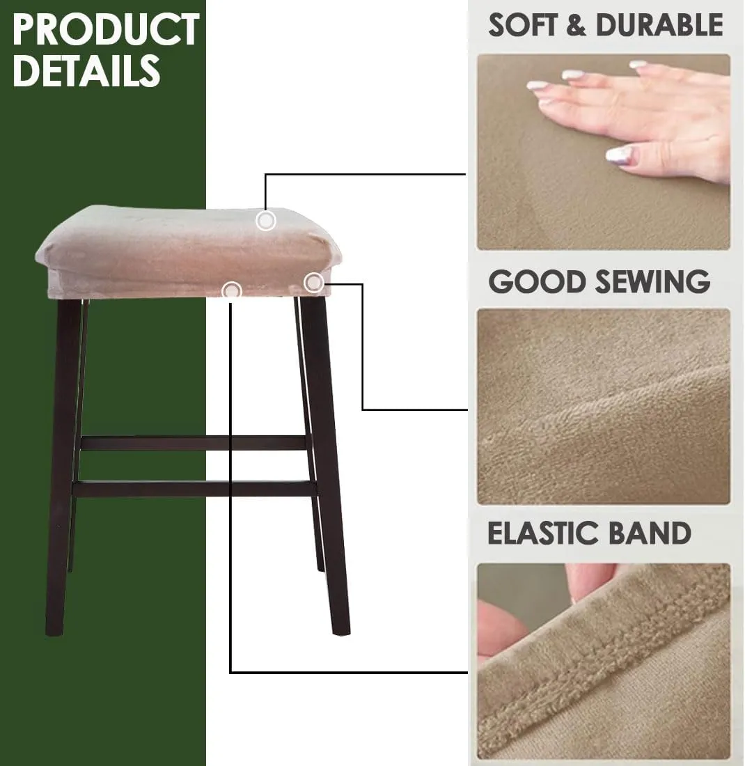 Bar Stool Cover Rectangle Set of 2 Velvet Stretch Counter Height Bar stools Slipcovers Saddle Stool Slipcover Bench Seat Protector Backless Bar Stools Covers for Kitchen Counter Camel