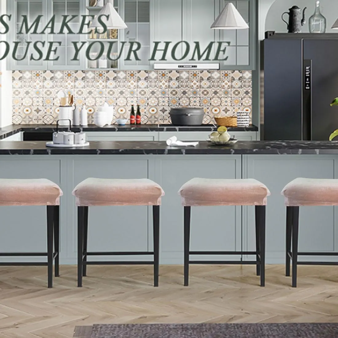 Bar Stool Cover Rectangle Set of 2 Velvet Stretch Counter Height Bar stools Slipcovers Saddle Stool Slipcover Bench Seat Protector Backless Bar Stools Covers for Kitchen Counter Camel