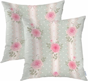 Batmerry Seamless Pink Roses Throw Pillow Covers,Spolka dot with lace Floral Decorative Pillow Covers Digital Printing Blended Fabric for Couch Sofa Bed Invisible Zipper 20X20 in