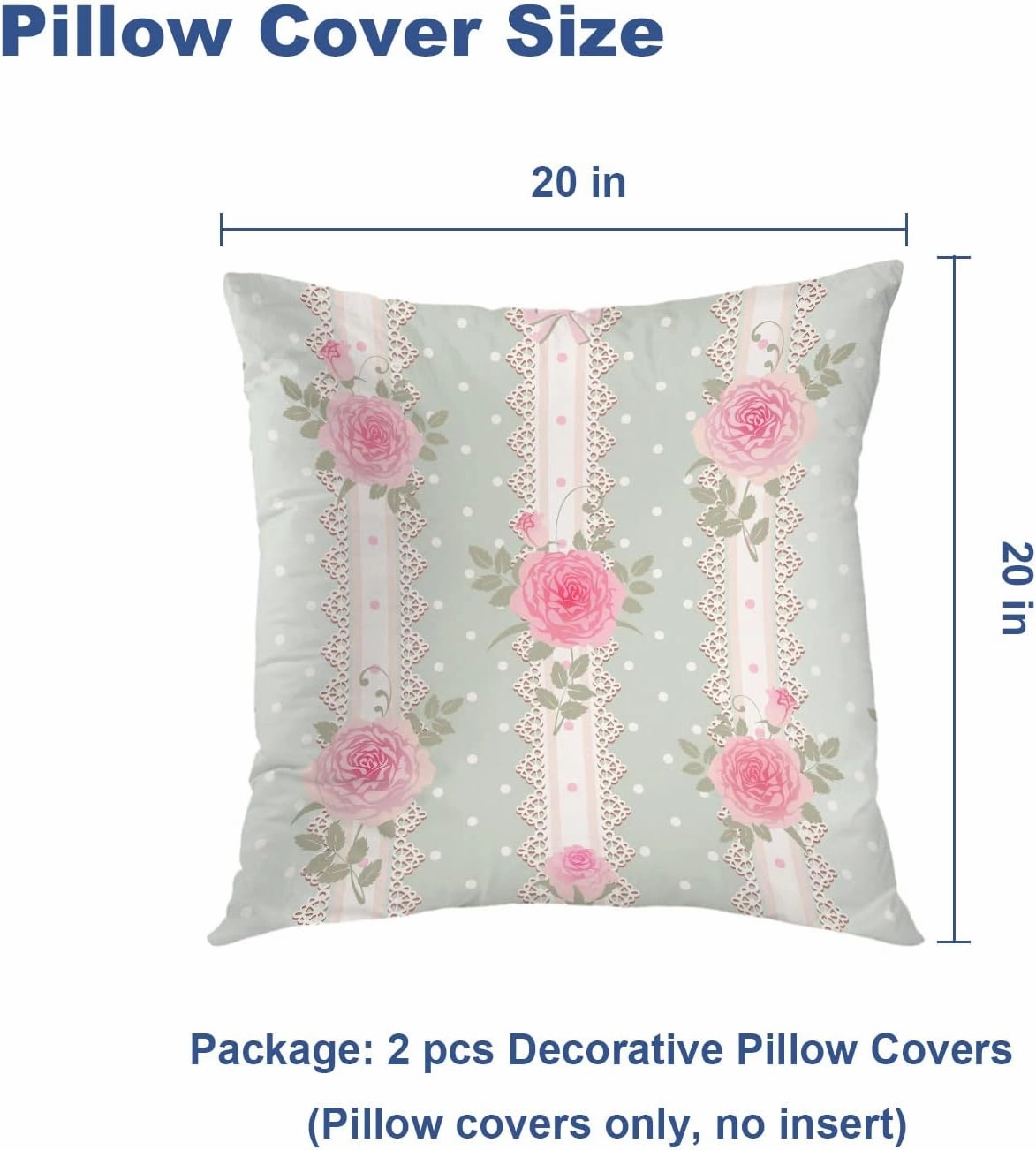 Batmerry Seamless Pink Roses Throw Pillow Covers,Spolka dot with lace Floral Decorative Pillow Covers Digital Printing Blended Fabric for Couch Sofa Bed Invisible Zipper 20X20 in
