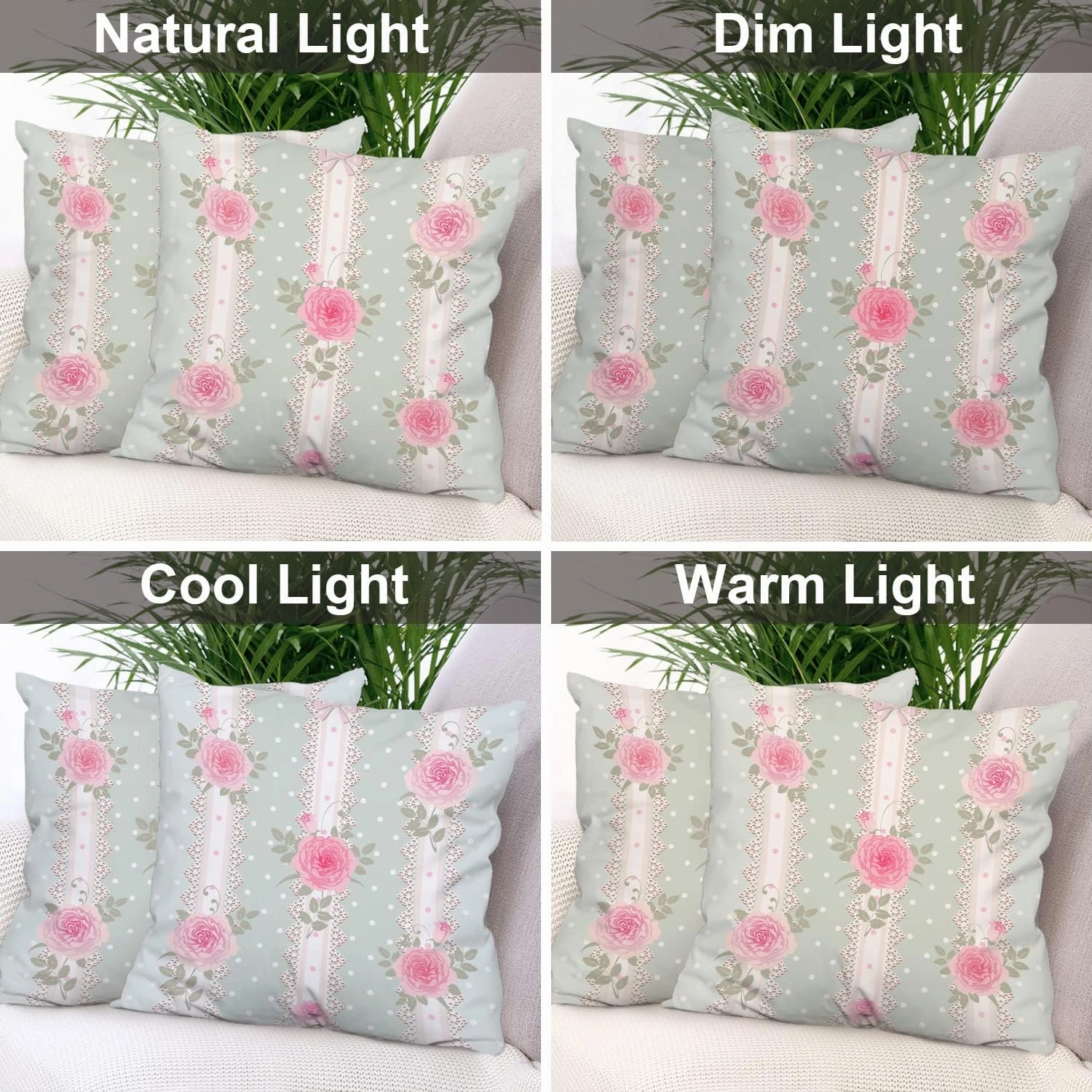 Batmerry Seamless Pink Roses Throw Pillow Covers,Spolka dot with lace Floral Decorative Pillow Covers Digital Printing Blended Fabric for Couch Sofa Bed Invisible Zipper 20X20 in