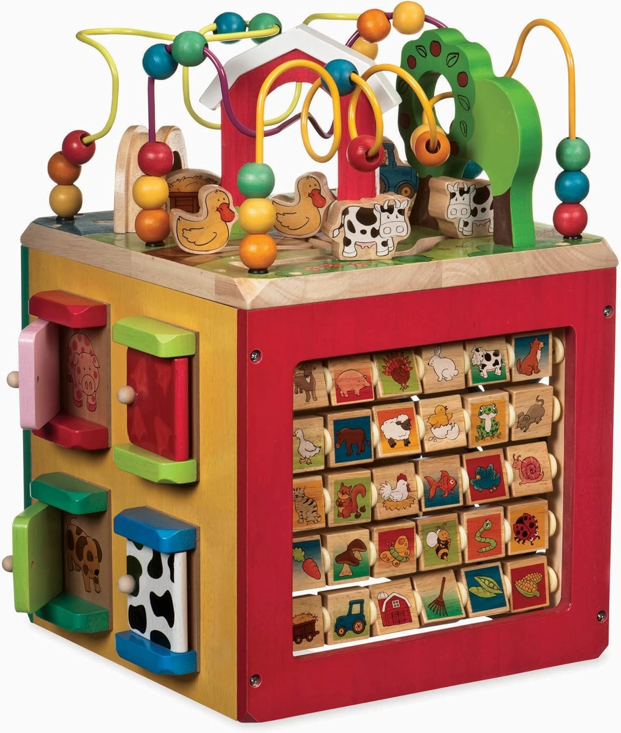 Battat - Activity Cube With Farm Theme - Educational Wooden Toys For Toddlers And Kids - 1 Year  , Red