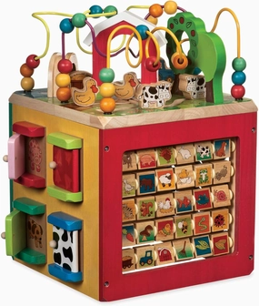 Battat - Activity Cube With Farm Theme - Educational Wooden Toys For Toddlers And Kids - 1 Year  , Red