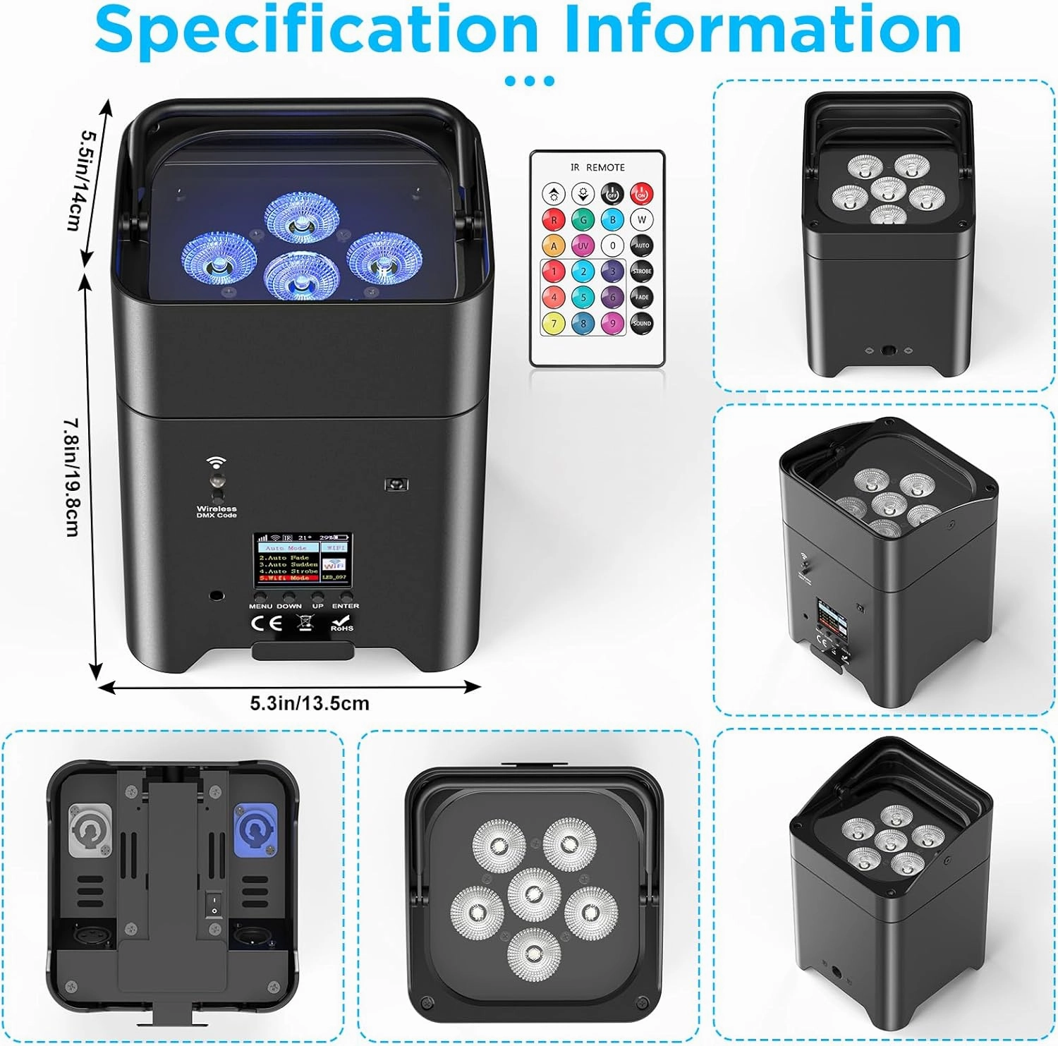 Battery Powered Uplights Rechargeable Par Can 6x18W RGBWA UV LED Uplight 9600 mAh Remote/APP/DMX512 Control Stage Lights Uplighting Indoor for Wedding DJ Church Christmas Dance
