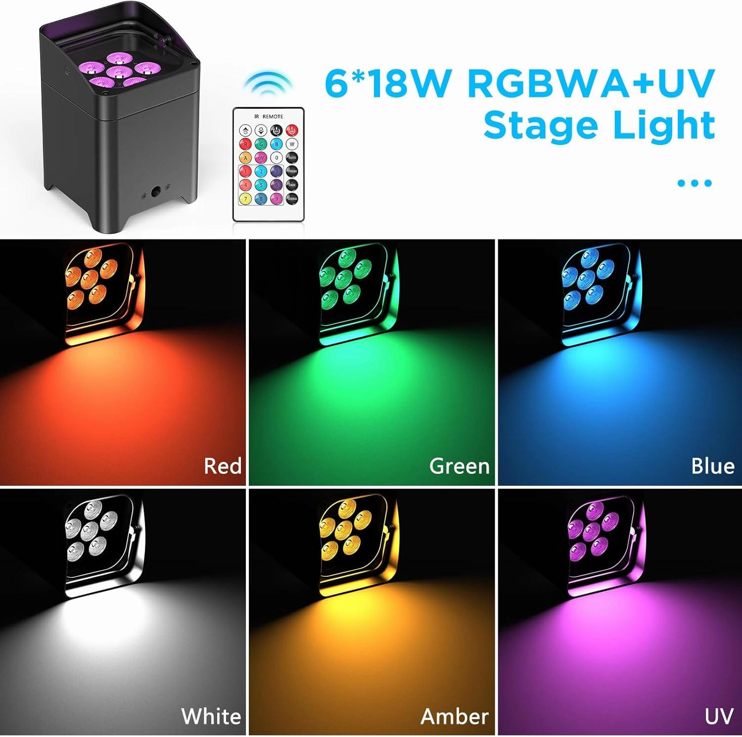 Battery Powered Uplights Rechargeable Par Can 6x18W RGBWA UV LED Uplight 9600 mAh Remote/APP/DMX512 Control Stage Lights Uplighting Indoor for Wedding DJ Church Christmas Dance