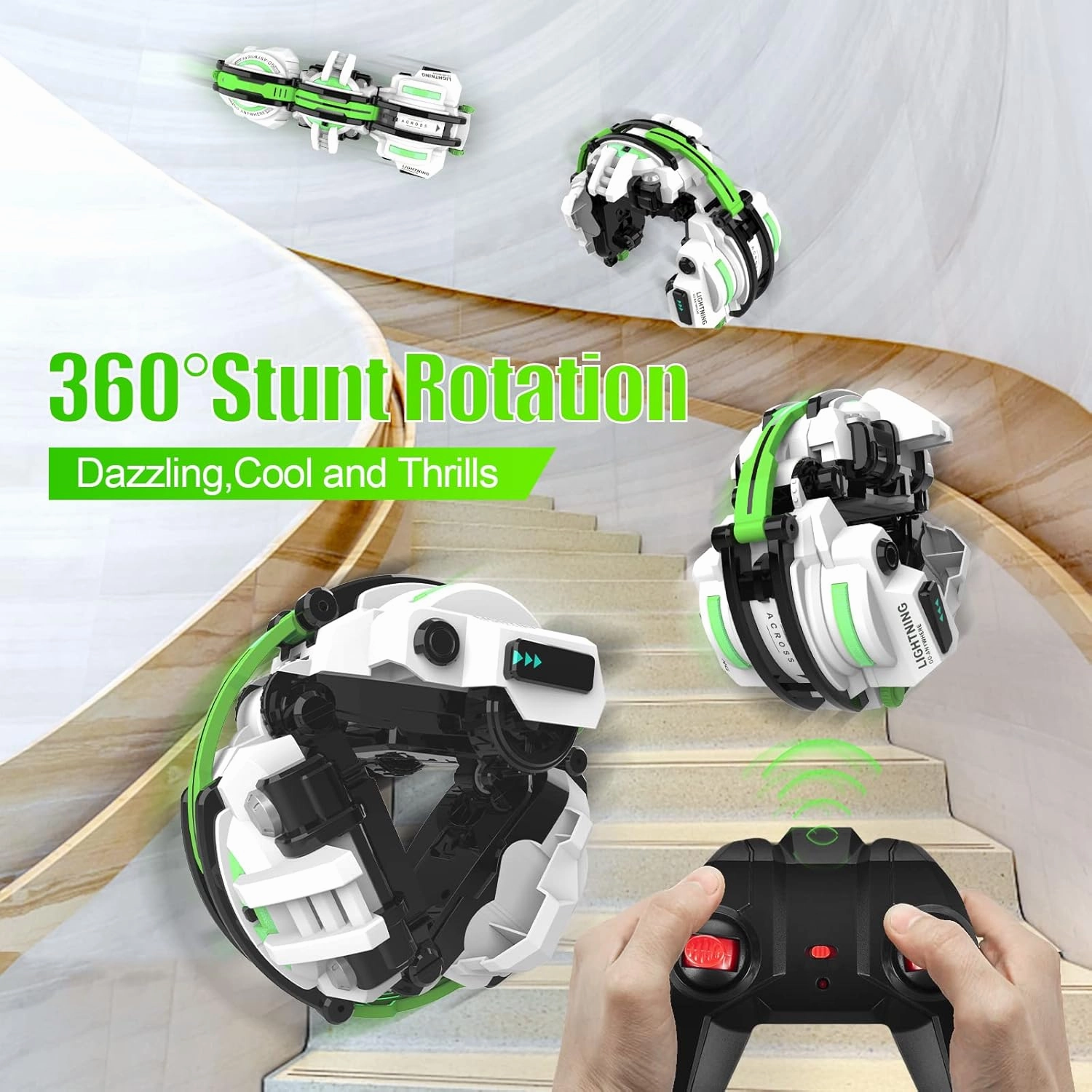 BAZADER RC Car with LED Lights - Remote Control Car Snakes 360° Roll Toy, Birthday for Kids Age 7 8 9 10 11  Year Old, 2 Batteries 60 min, Indoor/Outdoor Toy for 6-12 yr Teen Boys