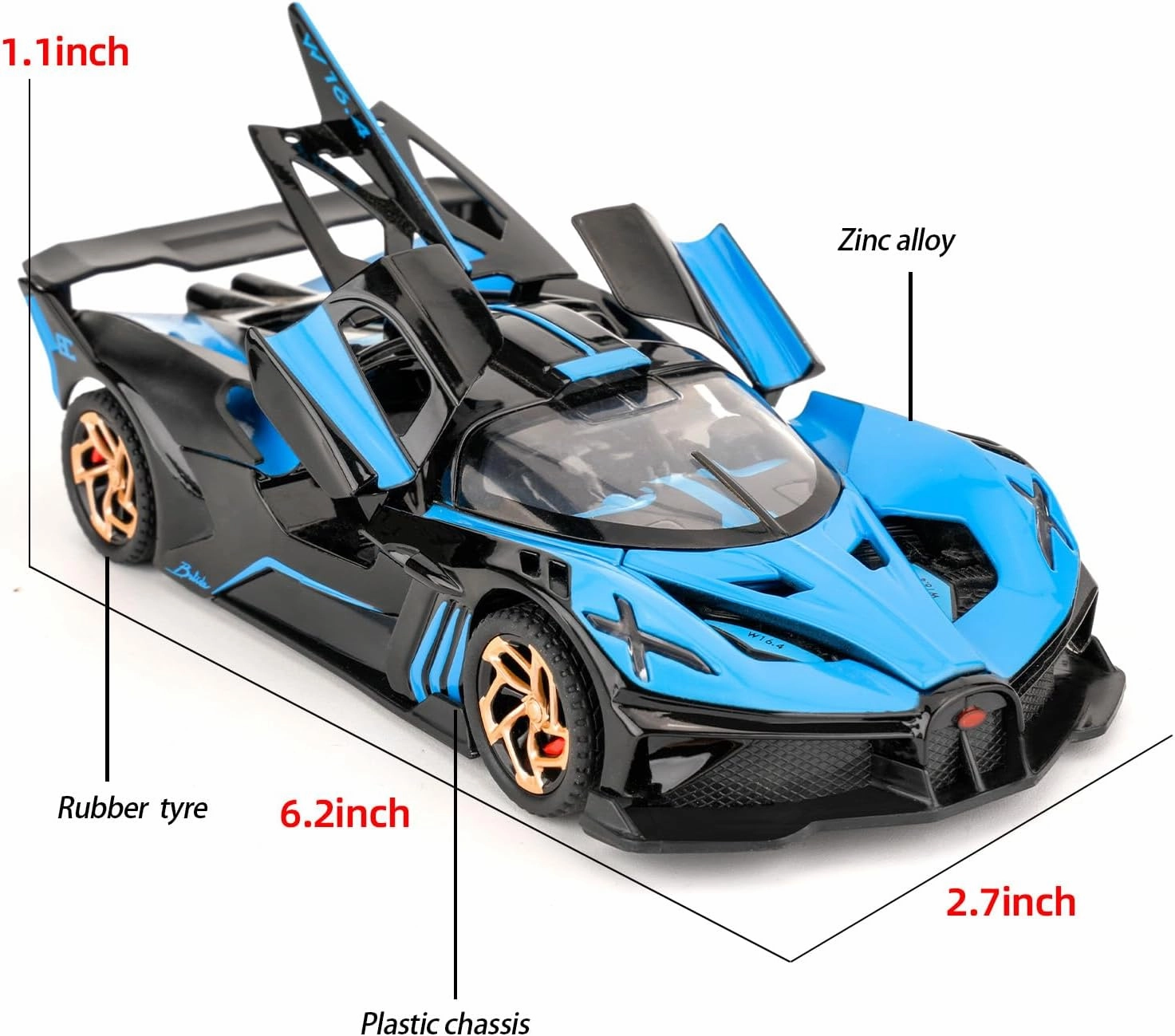 BDTCTK 1/32 Bugatti Bolide Sports Model Car, Zinc Alloy Pull Back Toy Car with Sound and Light for Kids Boy Girl Gift(Blue)