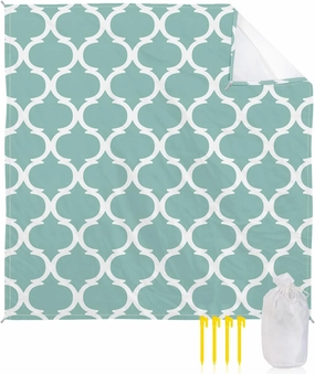 Beach Blanket, Geometric Teal Turquoise Morocco Sandproof Waterproof Outdoor Mat Quick Drying Beach Accessories for Vacation Holiday Picnic Camping, 79"x83" for 1-4 Adults