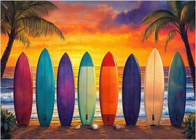 Beach Sunset 1000 Piece Puzzle for Adults, PICKFORU Summer Seaside Surfboard Jigsaw Puzzles, Colorful Hard Beach Vacation Theme as Art Decor