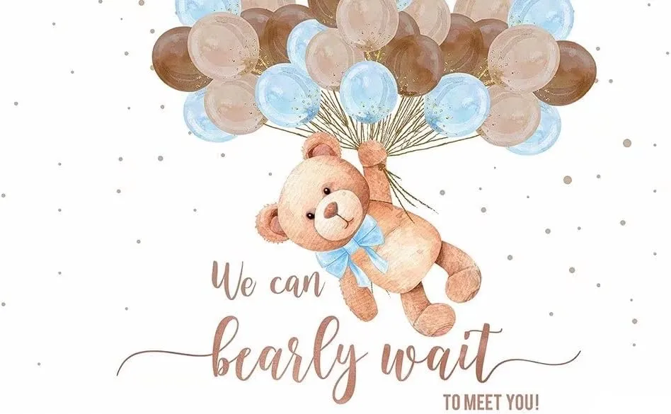 Bear Rectangle Polyester Tablecloth Teddy Bear Table Cover We Can Bearly Wait to Meet You Baby Tablecloth Bear Balloon Table Cover,102x62 Inches ZB-1076