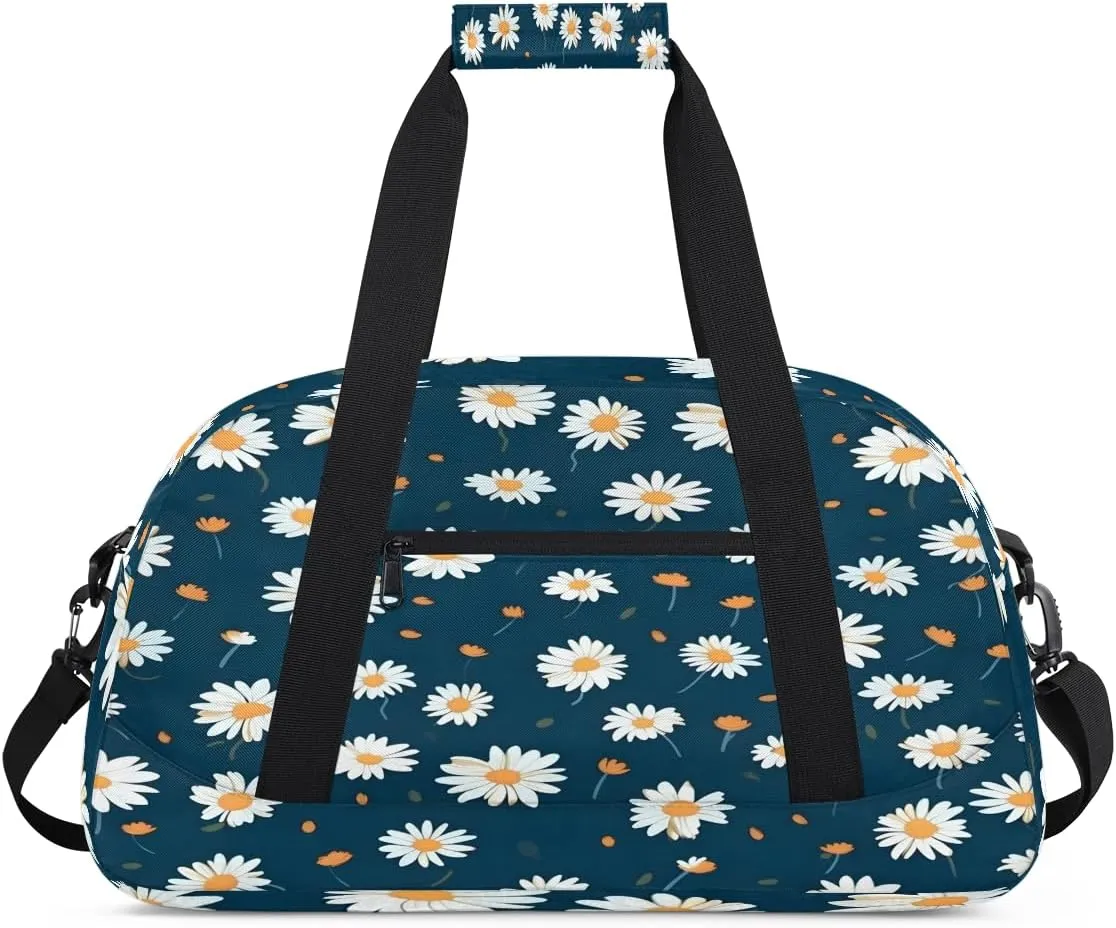 Beautiful Daisy Kids Overnighter Duffel Bags for Boys, Carry-On Size Sports Gym Bag with Front Zipper Pocket for School Practice or Overnight Travel Weekender Sleepover Tote Bag
