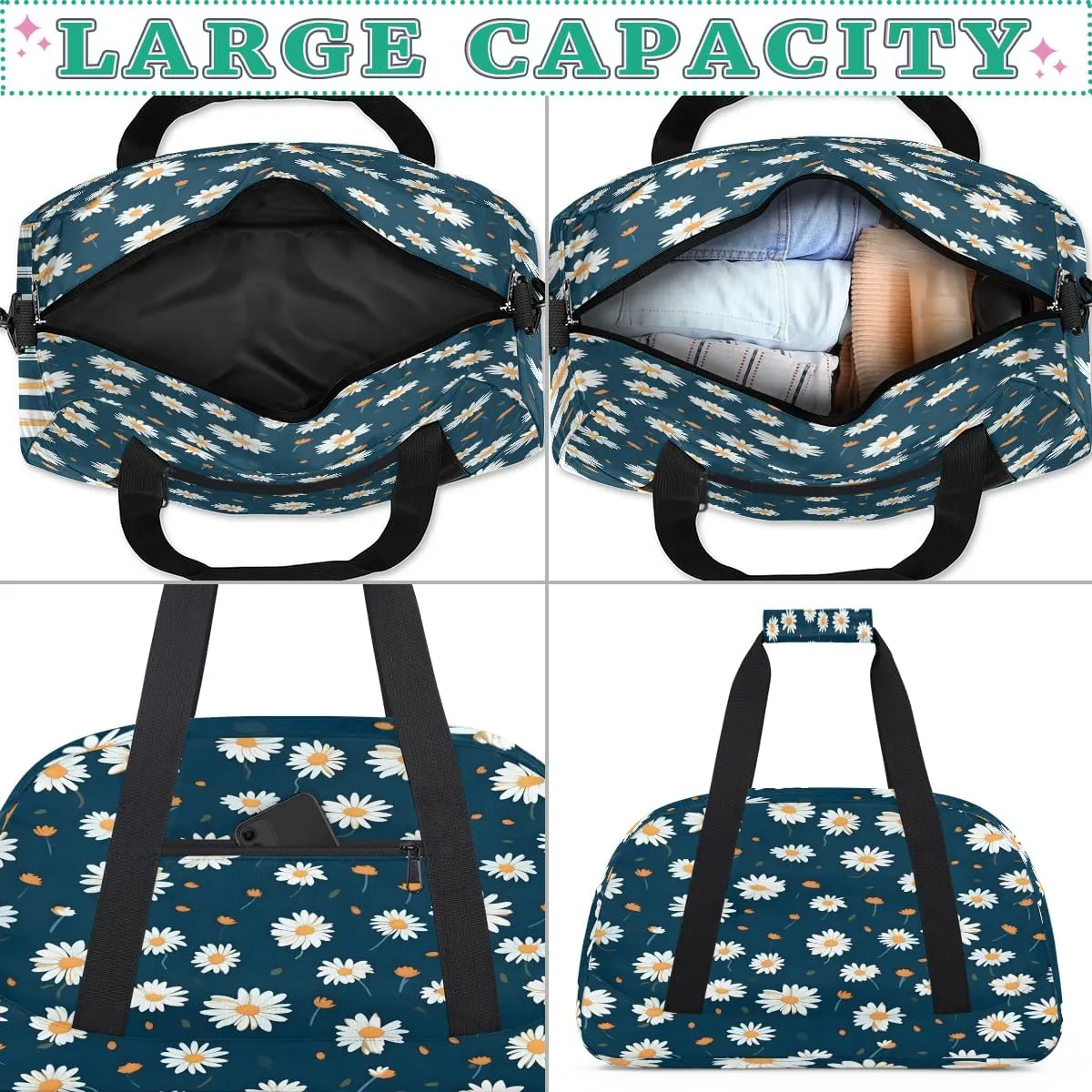 Beautiful Daisy Kids Overnighter Duffel Bags for Boys, Carry-On Size Sports Gym Bag with Front Zipper Pocket for School Practice or Overnight Travel Weekender Sleepover Tote Bag