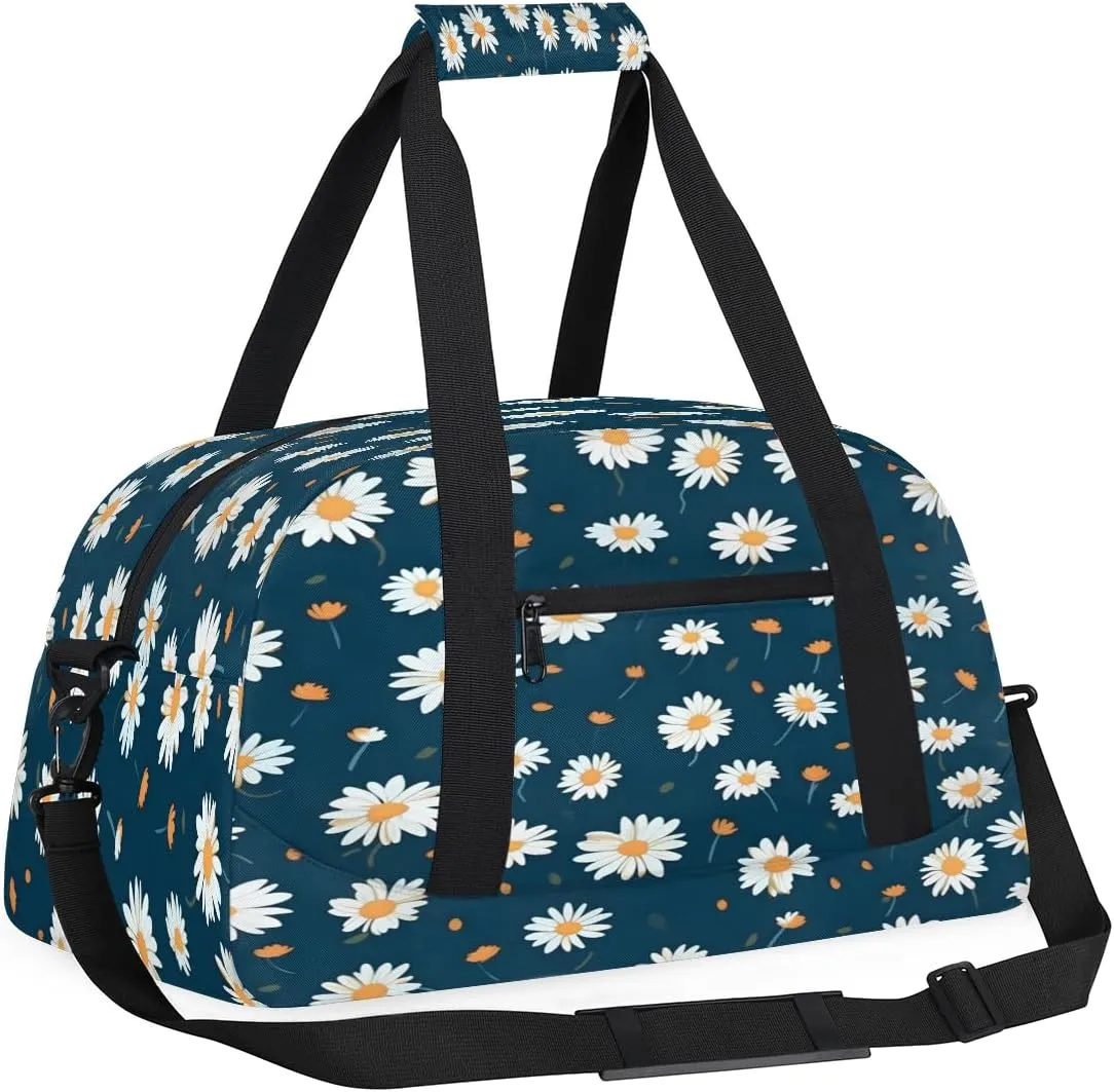 Beautiful Daisy Kids Overnighter Duffel Bags for Boys, Carry-On Size Sports Gym Bag with Front Zipper Pocket for School Practice or Overnight Travel Weekender Sleepover Tote Bag