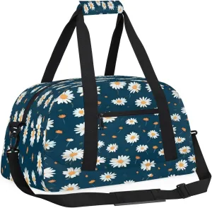 Beautiful Daisy Kids Overnighter Duffel Bags for Boys, Carry-On Size Sports Gym Bag with Front Zipper Pocket for School Practice or Overnight Travel Weekender Sleepover Tote Bag