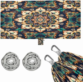 Beautiful Retro Mandala Pattern Camping Hammock, 330 lbs with 2 Tree Straps, Carry Bag, Single Portable Hammock for Outdoor/Indoor, Hiking, Beach, Backpacking, Travel