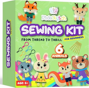 Beginner Sewing Kit for Kids - Sew & Create 6 Adorable Stuffed Animal Projects - Fun DIY Craft Set for Ages 6 and up - Educational & Creative Sewing Kit for Girls & Boys - Gift for Young Crafters