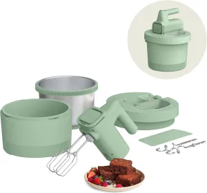 bella 3.5 qt Hand Blender & Stand Mixer, 2 in 1 Electric Mixer with Bowl, Dough Hook, Whisk & Egg Beater, Multifunctional Handheld Blender & Mixer for Baking, 200 Watt, Seaglass
