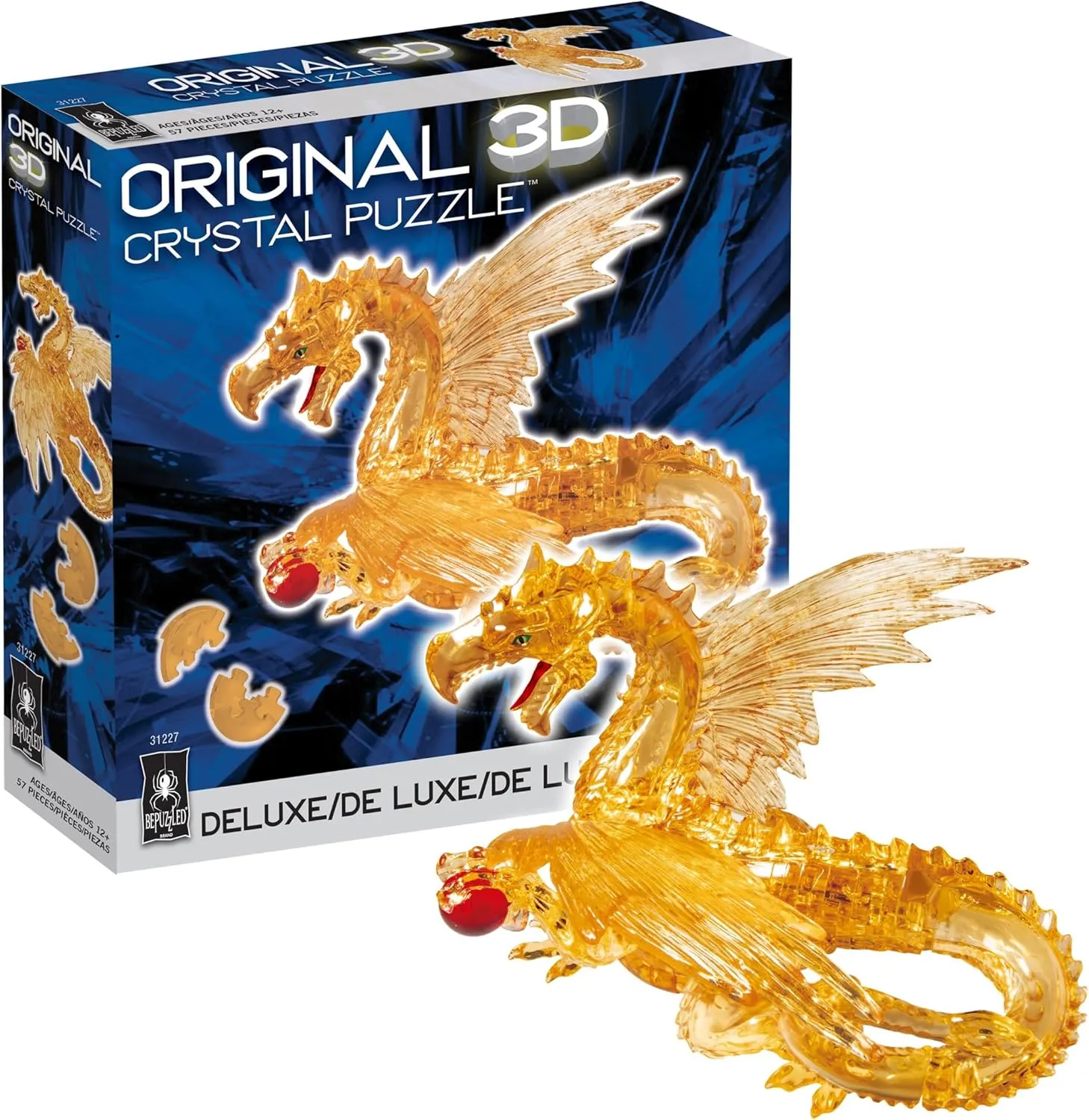 BePuzzled, Dragon Deluxe Original 3D Crystal Puzzle, Perfect for Puzzlers Ages 12 and Up, Challenging to Complete and Beautiful to Display, Collect Them All