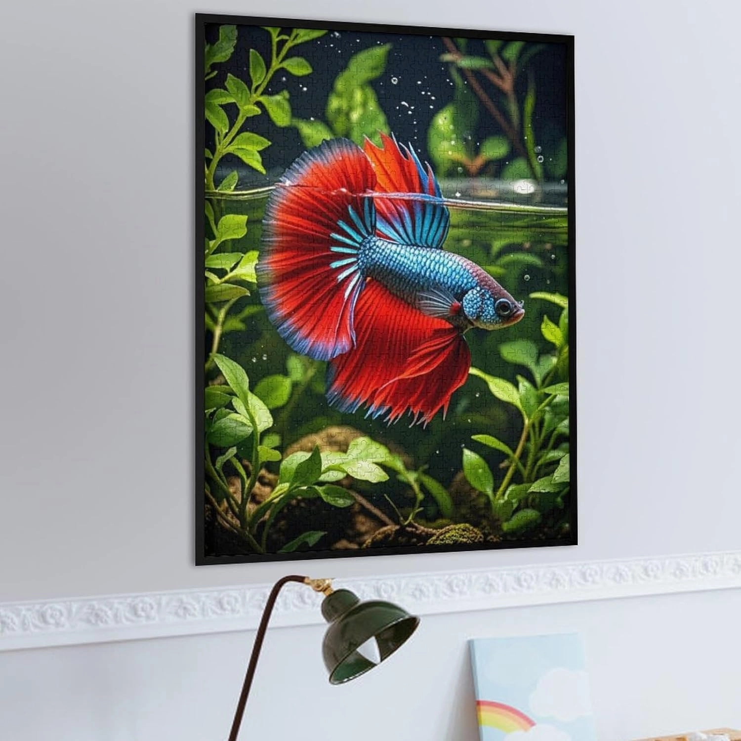 Betta Fish Puzzle 1000 Pieces – Vibrant Blue and Red Siamese Fighting Fish Art, Colorful Aquatic Wooden Jigsaw Puzzle for Fish Lovers