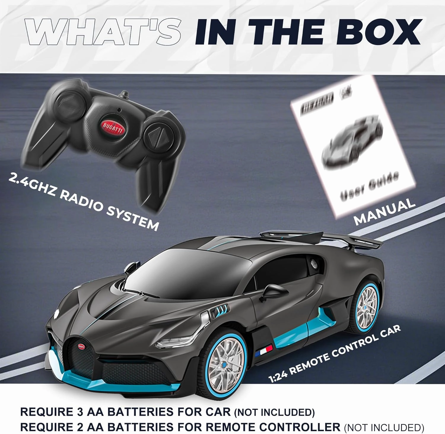 BEZGAR Bugatti Remote Control Car for Boys- 1:24 Officially Licensed Bugatti RC Cars, Electric Sport Racing Hobby Bugatti Toy Car Model Vehicle for Boys, Girls and Adults