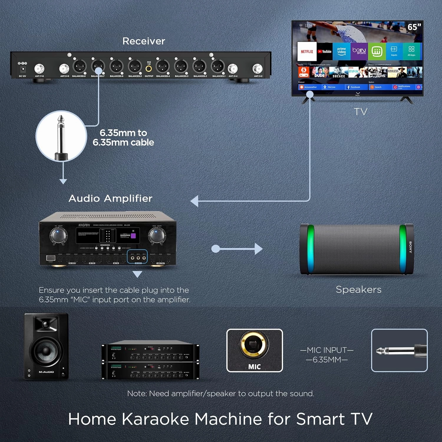 Bietrun 8-Channel Wireless Microphone System with 8 Rechargeable Mics Wireless, UHF 295ft Range, Professional Metal Cordless Dynamic Vocals Mics for Adults,Karaoke Party,Singing,Church,(Auto Connect)