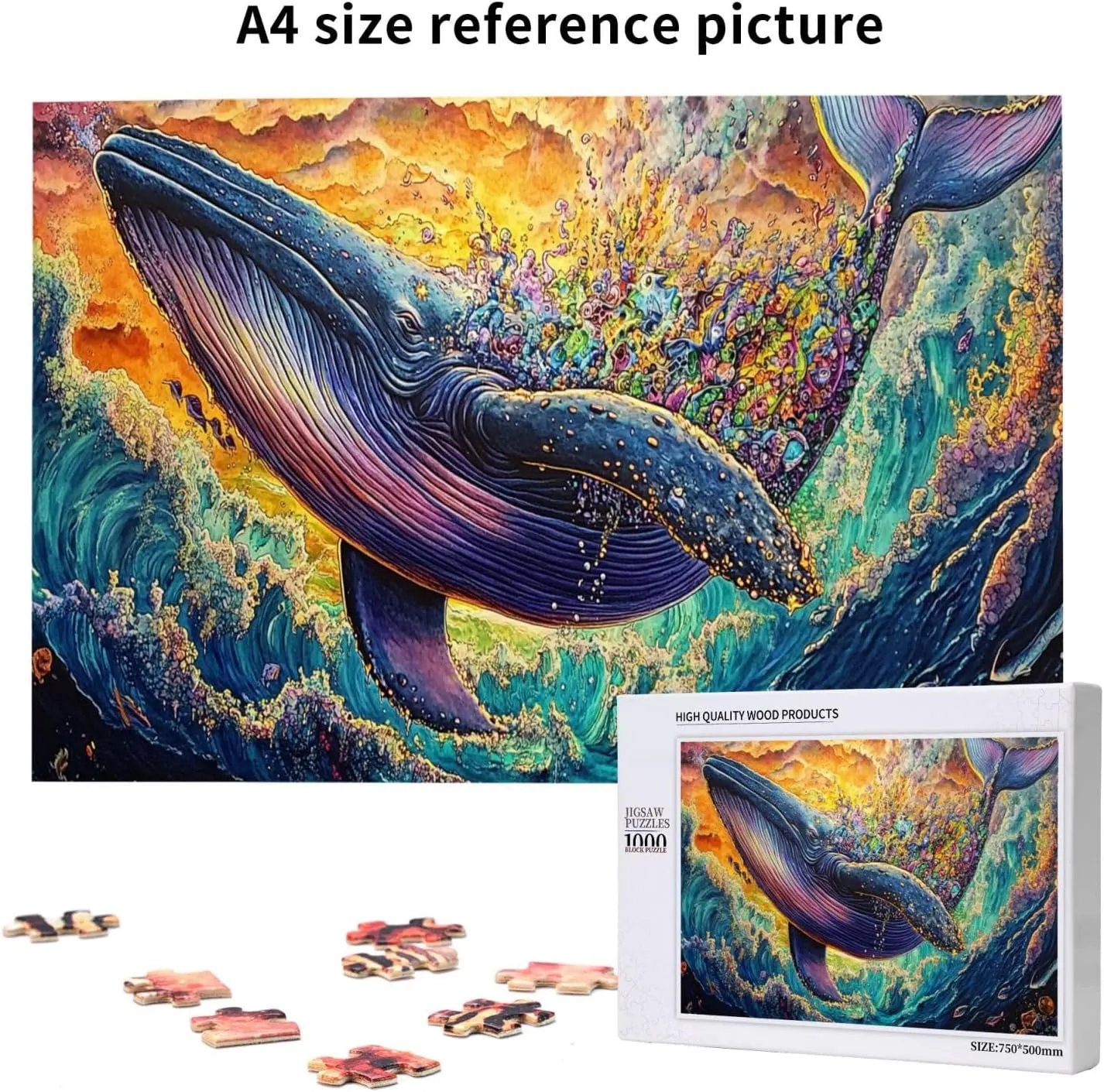 Big Fish with Colorful Barnacles，1000 Pcs Wooden Jigsaw Puzzles for Adults, Let Your Imagination Run Wild，Challenge to Yourself，Party Events to Bring People Closer Together