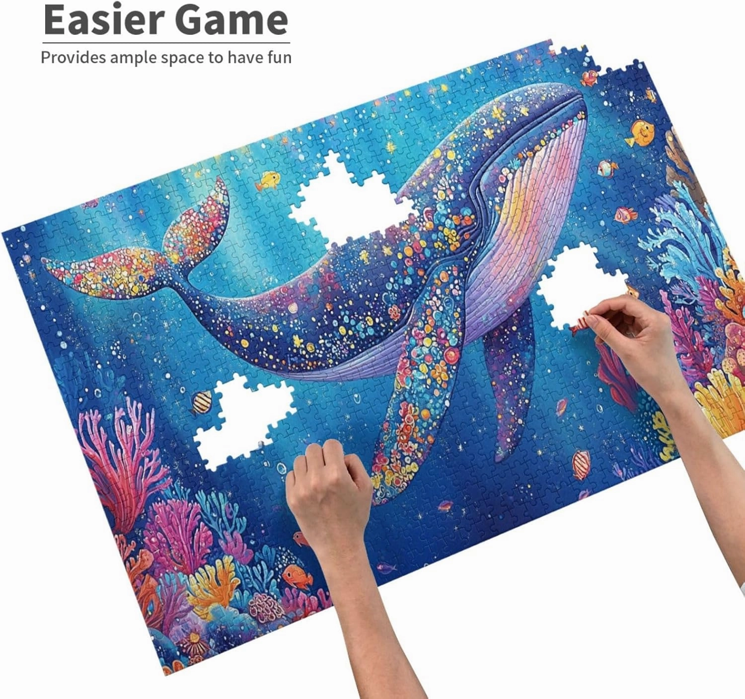 Big Fish Swimming Through The Ocean, 1000 Pcs Vibrant Adult Wooden Puzzles,Recreational Game That Exercises Brain Power, Patience and Hands-On Skills，Promote A Warmer Relationship