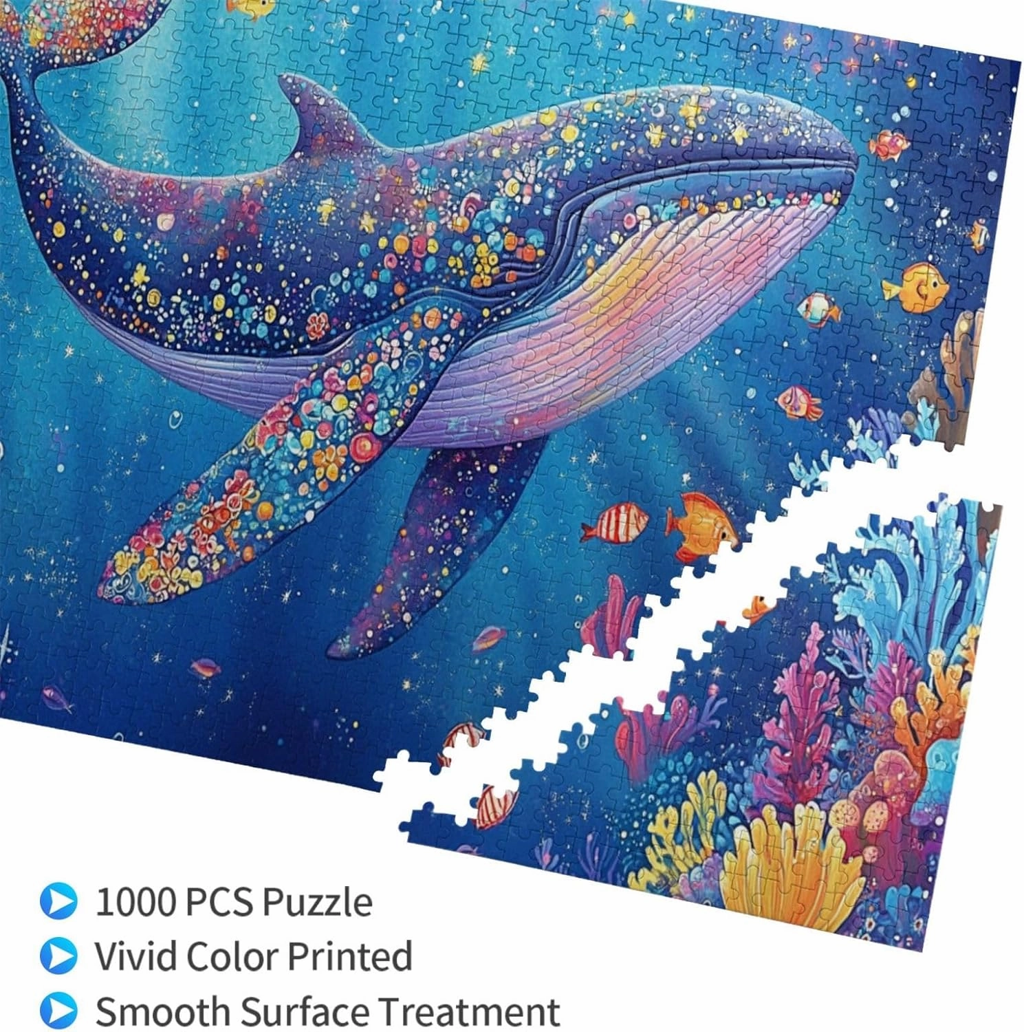 Big Fish Swimming Through The Ocean, 1000 Pcs Vibrant Adult Wooden Puzzles,Recreational Game That Exercises Brain Power, Patience and Hands-On Skills，Promote A Warmer Relationship