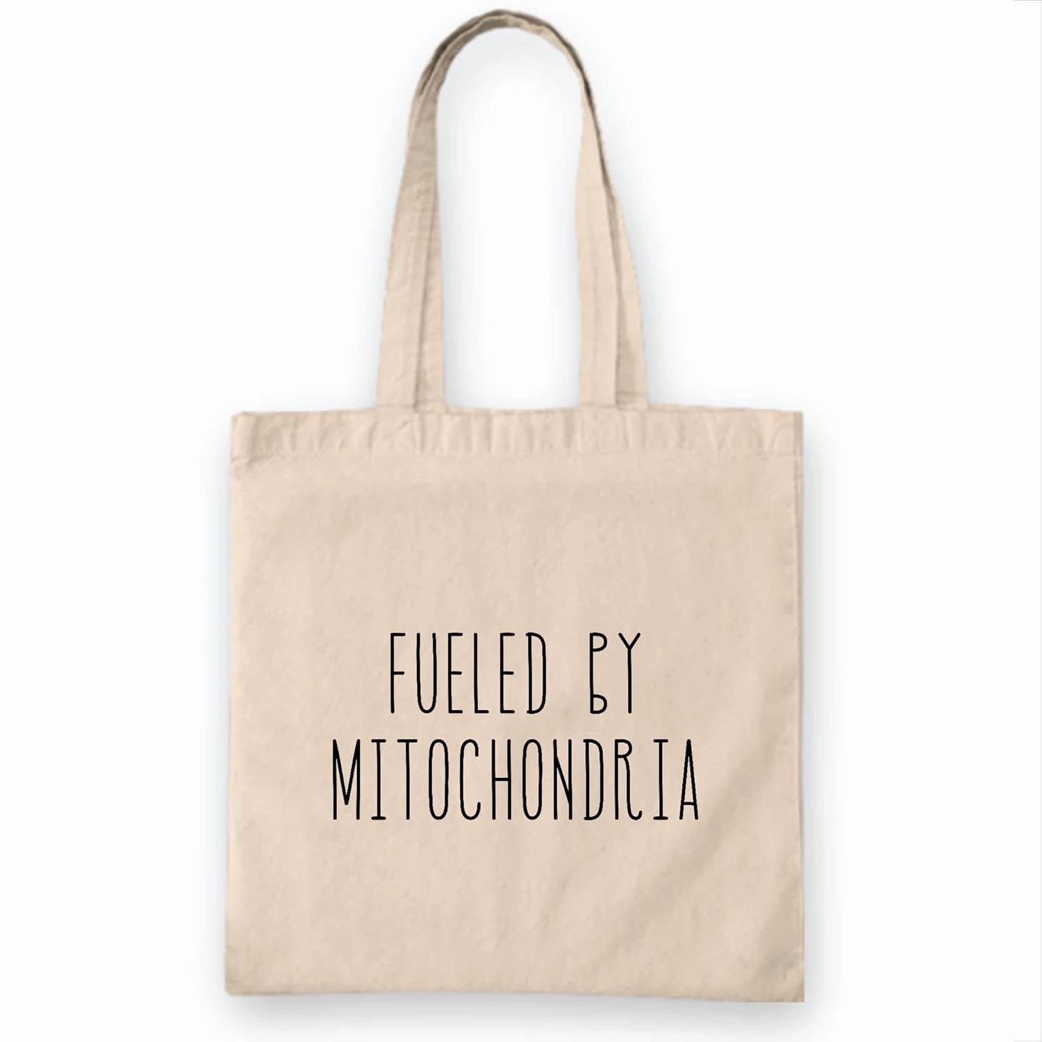 Biologist Gift Funny Biology Tote Bag Teacher Present Idea Science Geek Mitochondria Fueled Microbiologist Special Natural White Multicolor Canvas Tote Bag