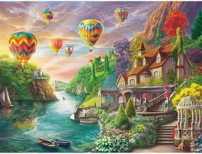 Bits and Pieces – 1000 Piece Jigsaw Puzzle for Adults – Mansion by The Lake - Colorful Hot Air Balloons Jigsaw Puzzle by Image World, Completed Puzzle Size: 20" x 27"