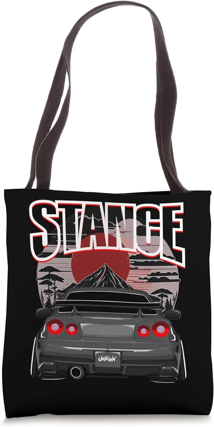 Black GT R 34 JDM Skyline Tuner Racing Stance Car Drift Tote Bag
