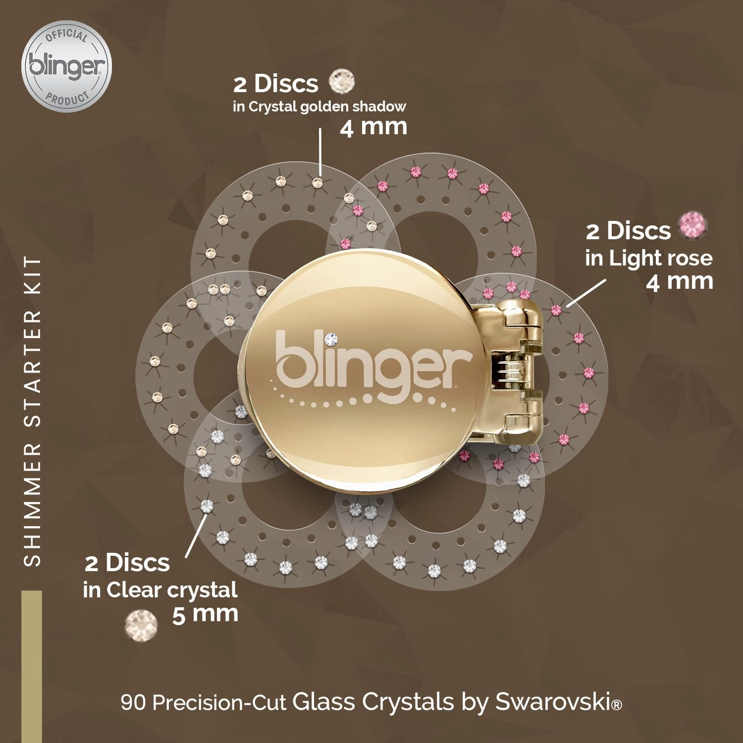 blinger® Shimmer Starter Set with Gold-Plated blinger Styling Tool & 90 Precision-Cut Glass Crystals | Precision-Cut Glass Crystal Bedazzler for Hair & Skin