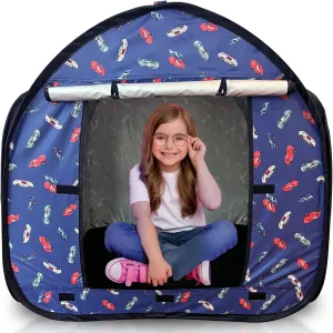 Blue Race Car Sensory Tent for Kids – Pop-Up Blackout Tent for Autism, ADHD, Sensory Play, Calm Down Corner – Indoor/Outdoor Portable Playhouse for Toddlers and Children