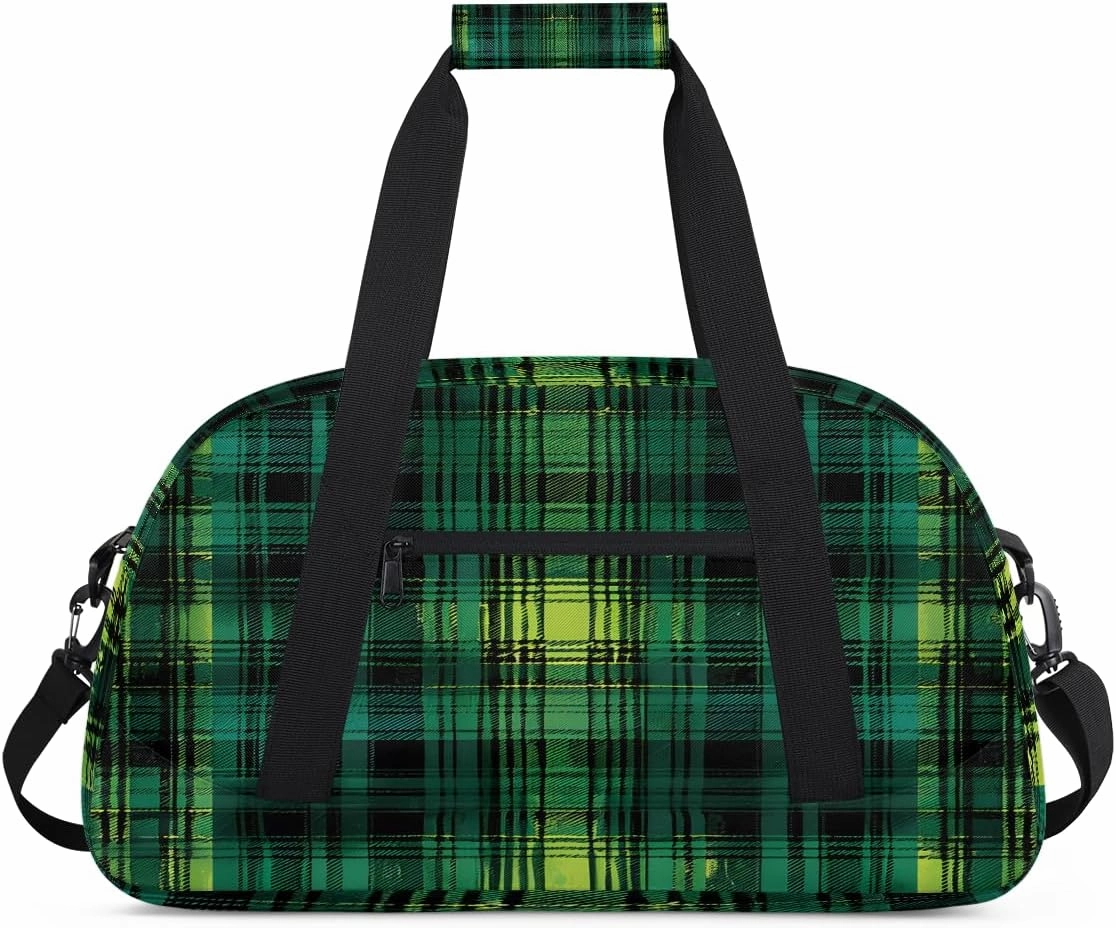 Blue Grid Kids Overnighter Duffel Bags for Boys, Carry-On Size Sports Gym Bag with Front Zipper Pocket for School Practice or Overnight Travel Weekender Sleepover Tote Bag