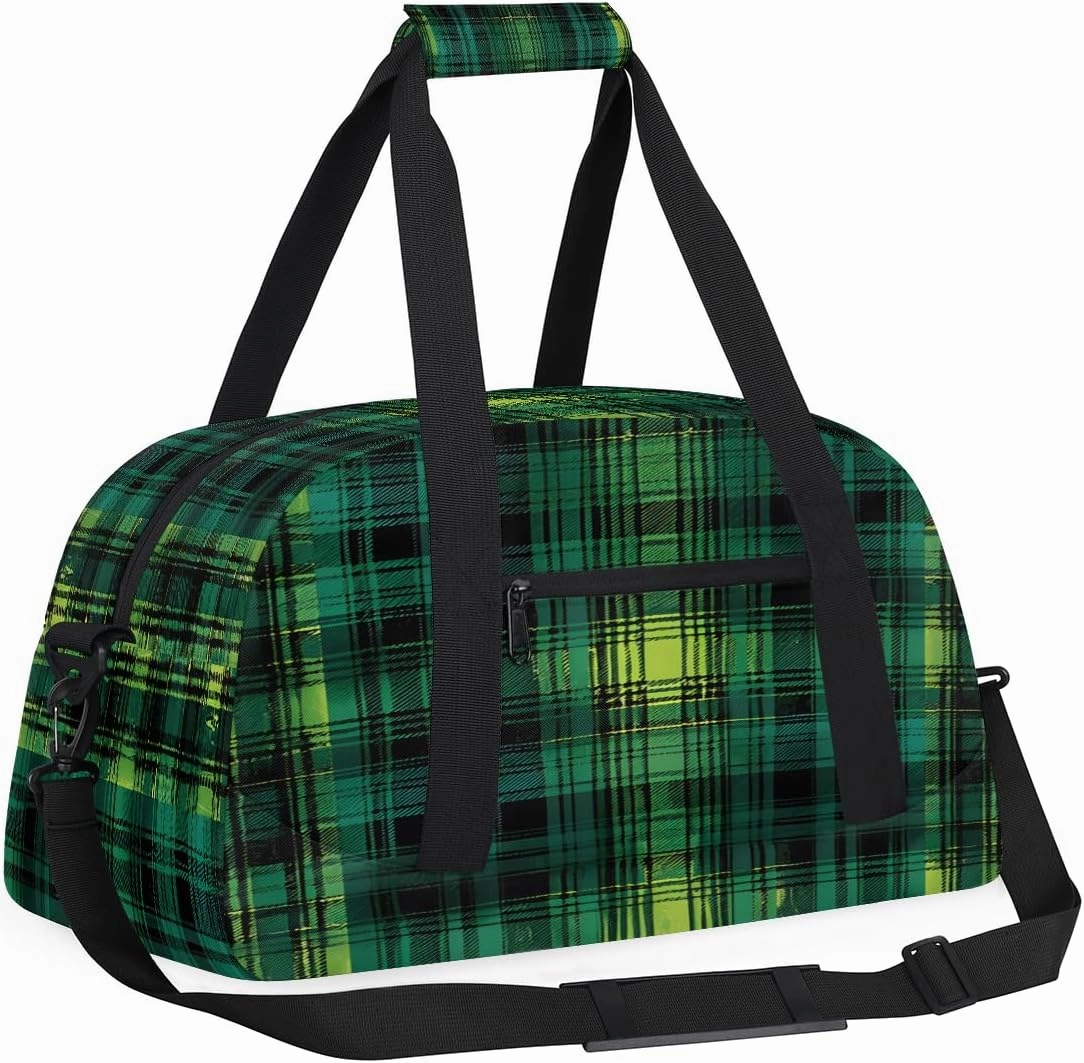 Blue Grid Kids Overnighter Duffel Bags for Boys, Carry-On Size Sports Gym Bag with Front Zipper Pocket for School Practice or Overnight Travel Weekender Sleepover Tote Bag